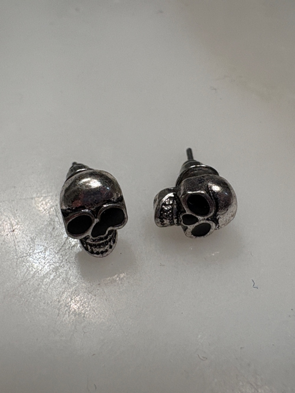 Silver Tone Skull Stud Earrings